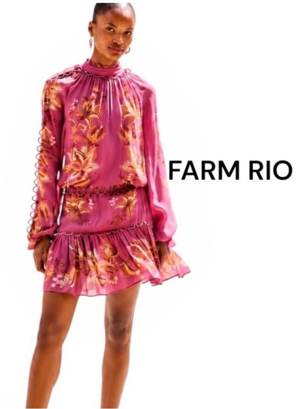 FARM Rio Delicate Chintz Pink Mini Dress, Sz Medium, NWT